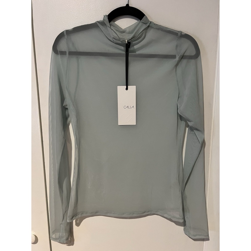 NWT Calia Drape Funnel Long Sleeve Medium Smoked Turquoise Mesh Cover